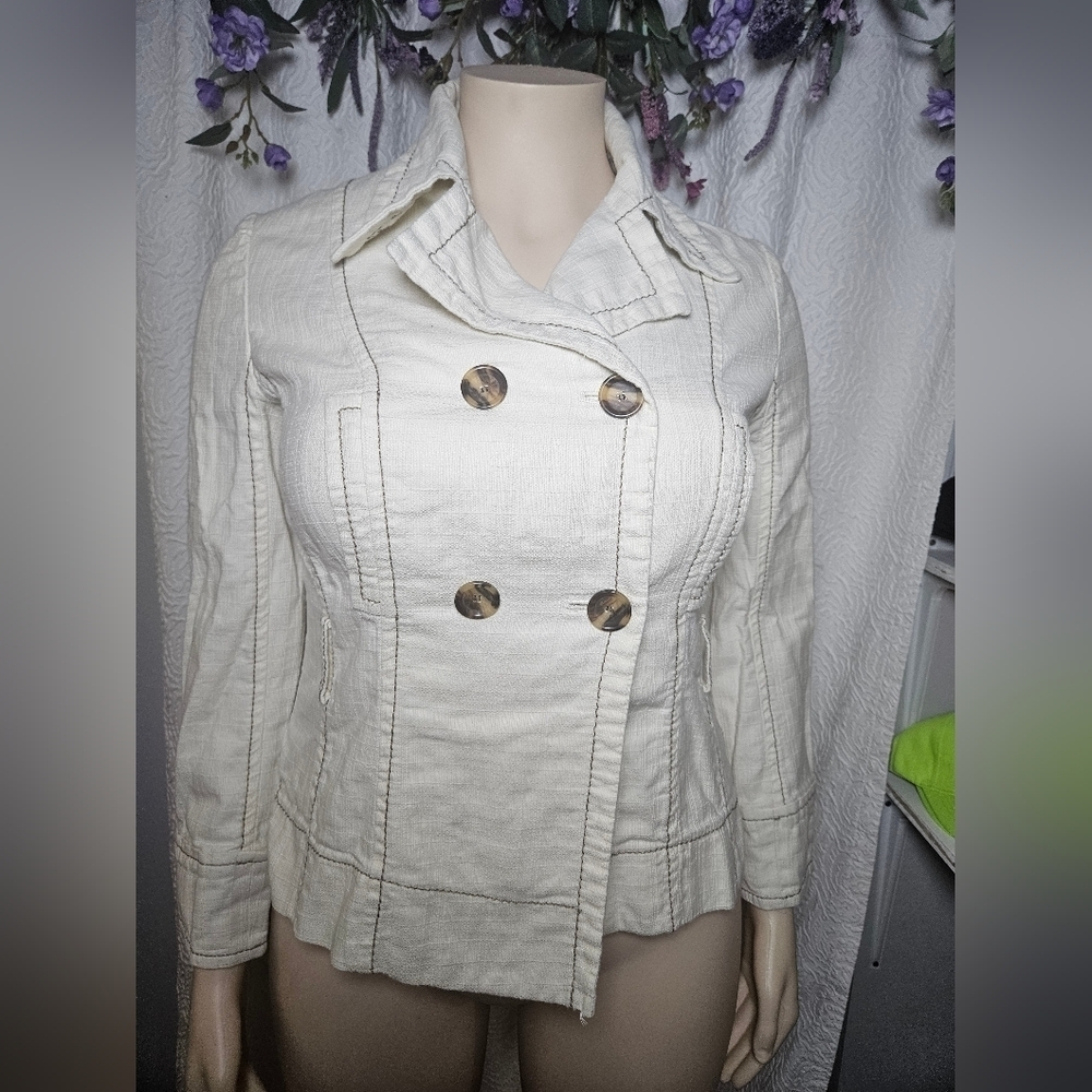 Bandolino Cream Pea Coat Double-Breasted